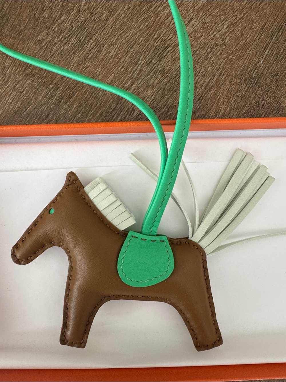 BNIB Hermes Rodeo PM Bag Charm in Sesame, Vert Comics, Vert Fizz Milo Lambskin